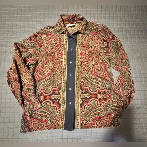 Talbots Red and Black Silk Paisley Blouse - Picture 7 of 10